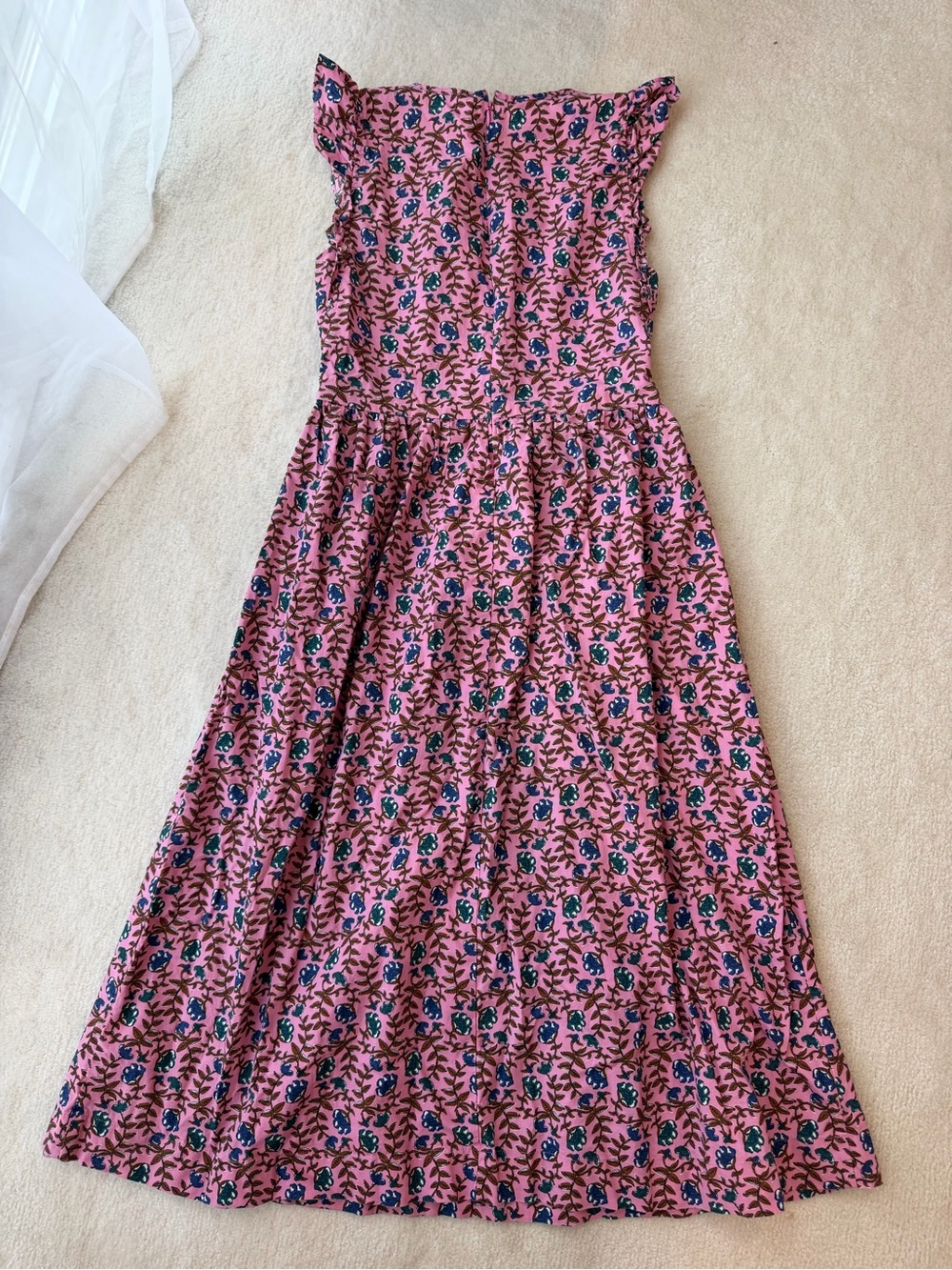 J. Crew Pink Floral Smocked Ruffle Sleeves Cotton Dress - Picture 6 of 7
